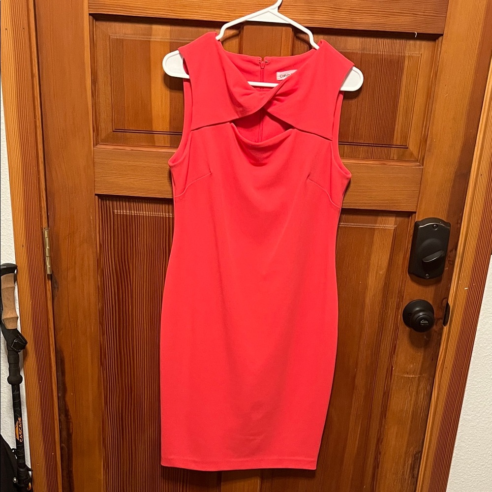 Calvin Klein Coral Pink Sleeveless Midi Dress